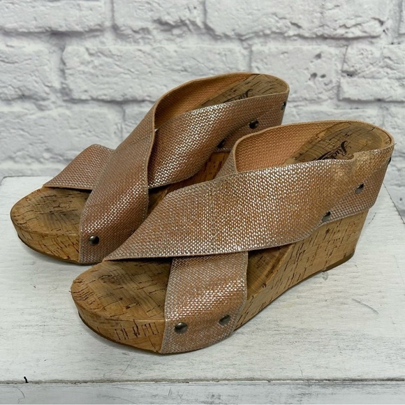 Lucky Brand Miller 2 Cork Wedge Sandals Women’s Canvas Straps in Rose Gold - Picture 7 of 16